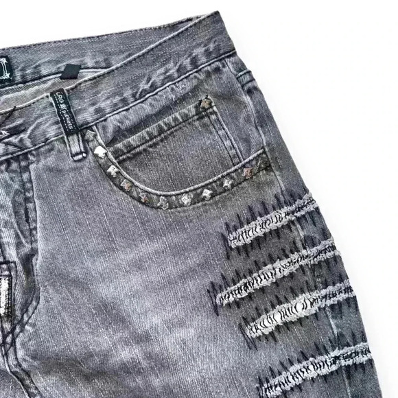 LRG Make Jeans Not War Y2K vintage embroidered jeans wide legs W32 grey - Picture 9 of 11